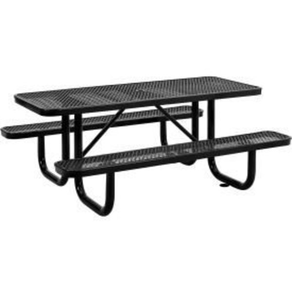 Global Equipment 6 ft. Rectangular Outdoor Steel Picnic Table, Expanded Metal, Black 277152BK